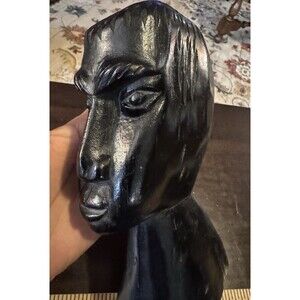 Ebony Candle Hand Carved Sculpture Statue Head Bust African Folk Art